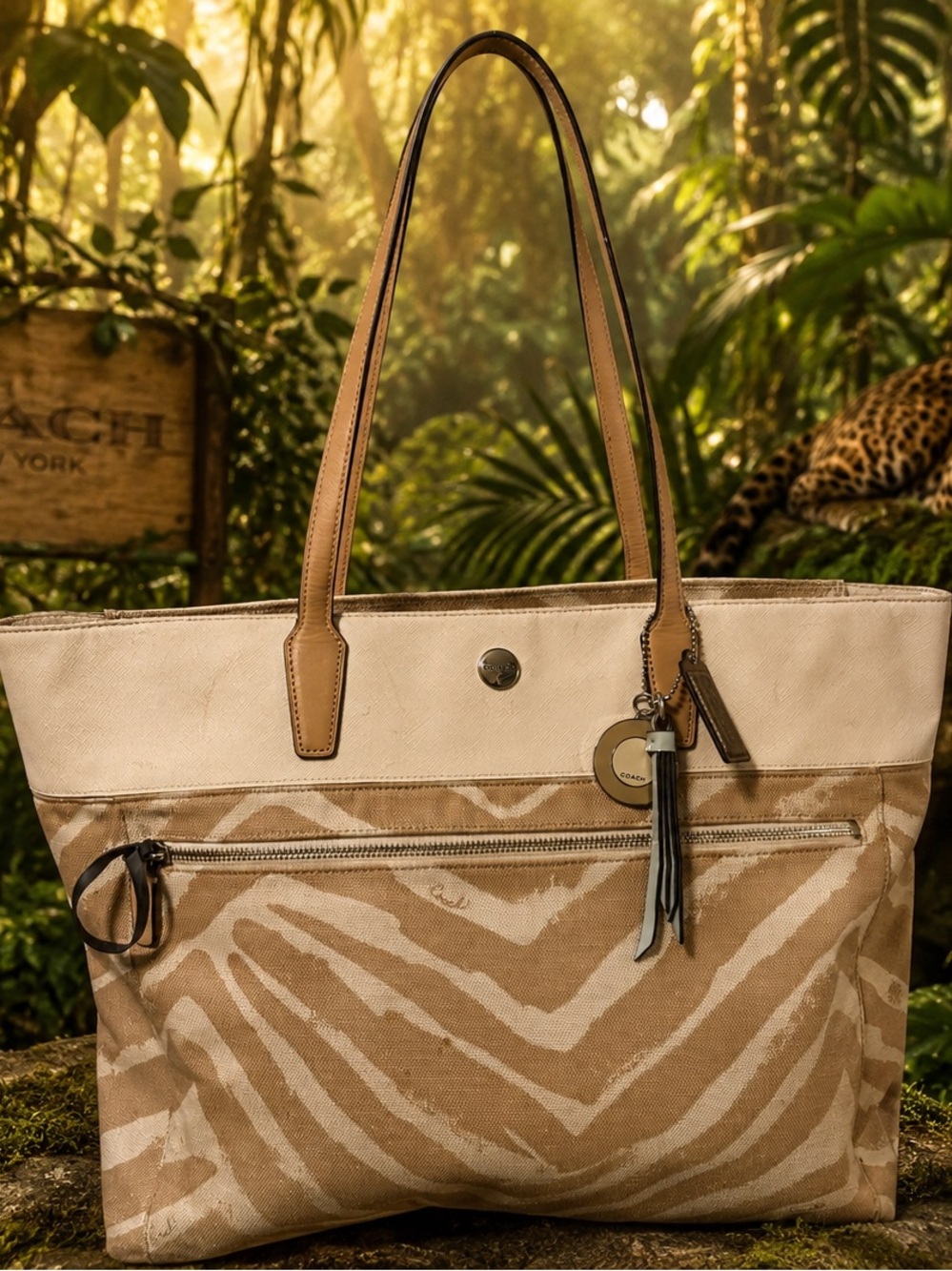 Coach Resort Zebra Print Canvas Large Tote
